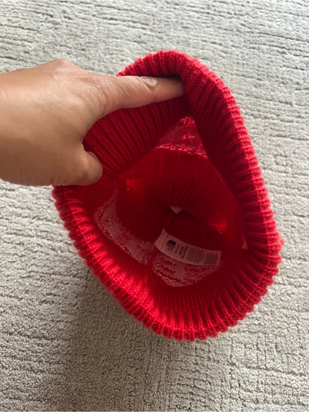 The North Face Retro Cabin Beanie, Red and White